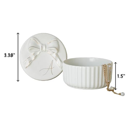 COLLECTIVE HOME Ceramic Jewelry Box with Bow, Nightstand Vanity Decor(S) - color: S