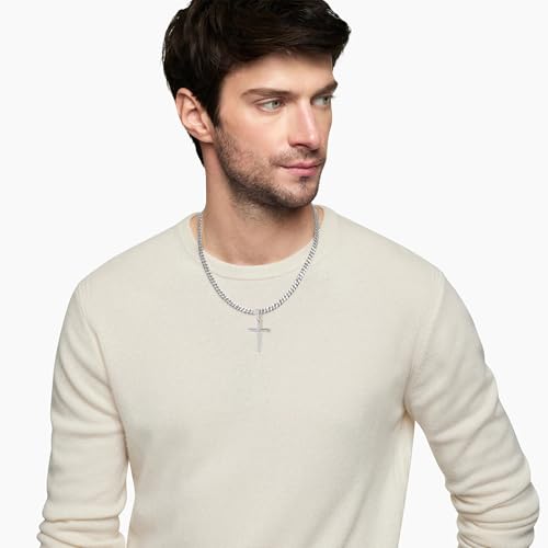 Avotto 316L Stainless Steel Cross Necklace Jewelry Gifts for Men Boys, Silver Gold Black Necklaces 5mm Non-Fading Sturdy Cuban Chain with Cross Pendant 14/16/18/20/22/24Inch - color: Silver, size: 20 inch(50cm)-Average for Men