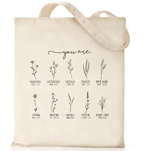 Canvas Christian Tote Bags Bible Canvas Bag Faith Friend Birthday Christian Gifts Graphic Totes Sunday Church Bag - color: 07 You Are