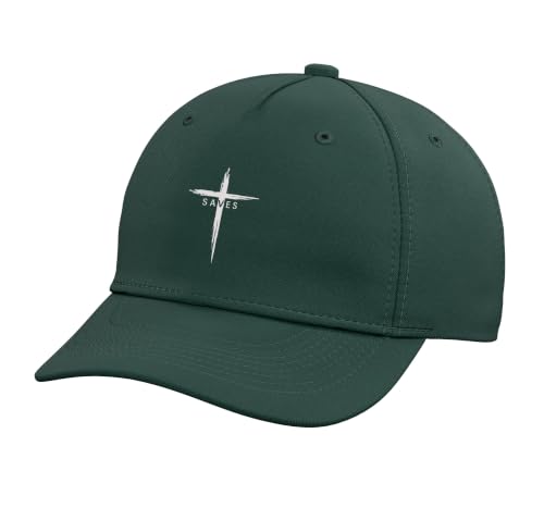 Cool Christian Cross Jesus Saves Men Women Graphic Christ Adjustable Baseball Hat - color: Dark Green