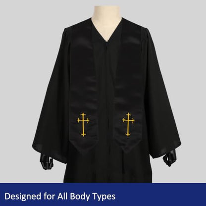 Clergy Stole, Choir Stole with Cross Embroidery 60'' - color: Black