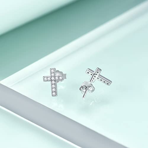 Rnivida 925 Sterling Silver Cross Stud Earrings for Women - color: Cz Cross