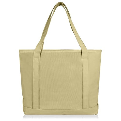 DALIX 20" Solid Color Cotton Canvas Shopping Tote Bag in Beige - color: Beige