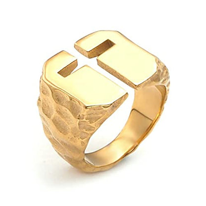 Men's Stainless Steel Ring Cutout Christian Cross Statement Signet Rings - color: gold