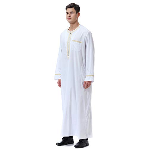 Lenmipot Men's Muslim Clothes Durable Kaftan Robe Dubai Long Gown Ethnic Clothes,1pc Soft Robe - color: A White, size: Small