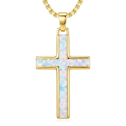 14K Gold Plated Cross Pendant Necklace Christian Jewelry Religious Gift - color: A03-Cross Gold Opal