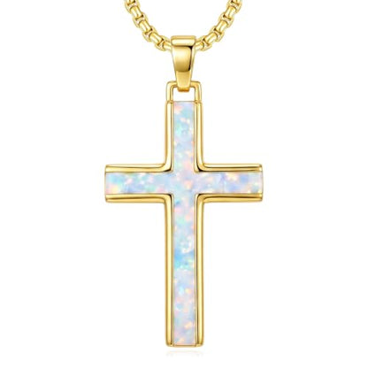 14K Gold Plated Cross Pendant Necklace Christian Jewelry Religious Gift - color: A03-Cross Gold Opal