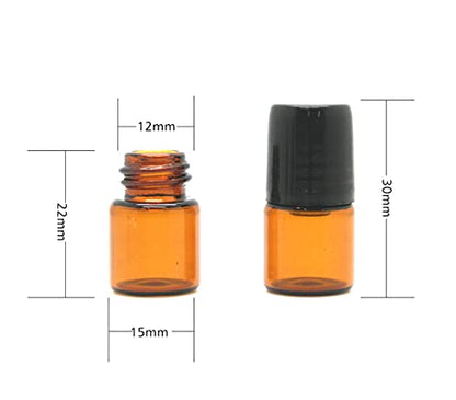 Furnido 25 Pack 1ml Amber Glass Roll on Bottle For Essential Oils,Perfume Vial with Stainless Steel Roller Ball,Black Caps Mini Sample Vials Cosmetics Small Container
