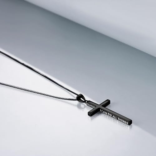 POPLYKE Cross Necklace 925 Sterling Silver Philippians 4:13 I Can Do All The Things Inspirational Necklace Gifts for Women Men 20+2'' - color: Black