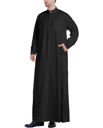 YAOHUOLE Men Islamic Caftan Thobe Big and Tall Kaftan with Pocket Mens Arab Thobe Men Kaftan Thobe - color: Black, size: Large