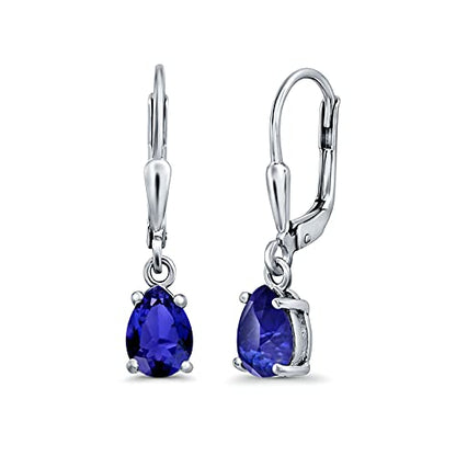 Teardrop Bridal Dangling Leverback Earrings Pear Cubic Zirconia 925 Sterling Silver - color: Simulated Blue Sapphire CZ