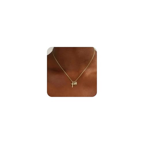 Cross Initial Necklace for Women, 14K Gold Plated Dainty Cross & Letter(A-Z) Pendant Necklace, Personalized Monogram Letter Christian Jewelry,Baptism First Communion Confirmation Easter Gift - color: W