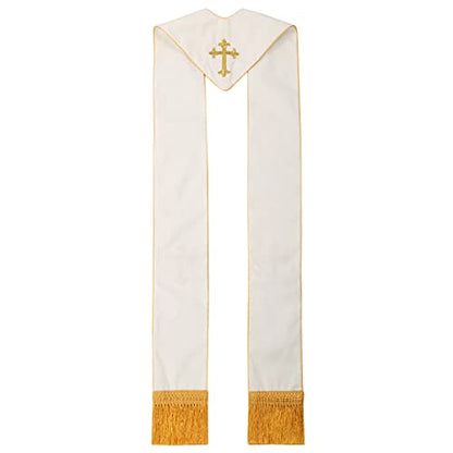 BLESSUME 1PC Clergy Mass Stole Cross Embroidered Wedding Stole - color: White/Gold 2