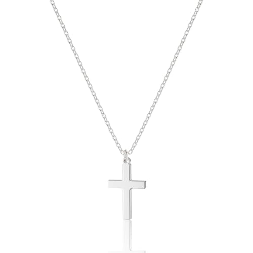 Tewiky Christian Gift Stocking Stuffers Cross Necklace for women-Dainty 14k Gold Plated/Silver Plated Pendant Necklaces Simple Cute Tiny Necklace Jewelry for Women - color: Silver Simple Cross
