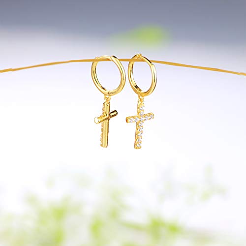 MILACOLATO 925 Sterling Silver Dangle Earrings for Women Hypoallergenic - color: gold-cz cross