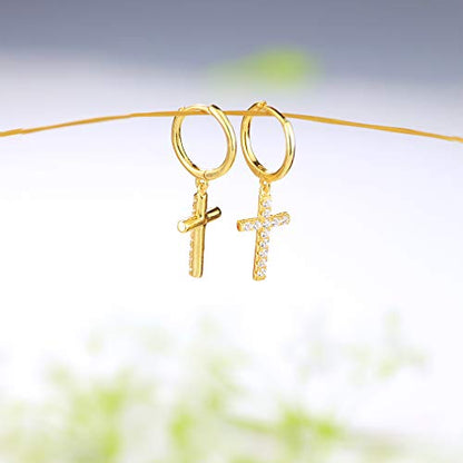 MILACOLATO 925 Sterling Silver Dangle Earrings for Women Hypoallergenic - color: gold-cz cross