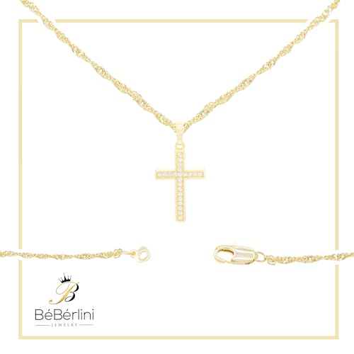 BEBERLINI Cross Cubic Zirconia Pendant 14K Gold Filled Rope Chain Necklace Set Fashion Jewelry Gift For Women 2.2 mm 18”