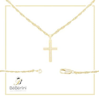 BEBERLINI Cross Cubic Zirconia Pendant 14K Gold Filled Rope Chain Necklace Set Fashion Jewelry Gift For Women 2.2 mm 18”