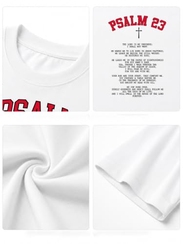 Tewmeu Christian Shirts for Women Oversized Psalm 23 Faith Bible Verse Tee - color: White, size: Large