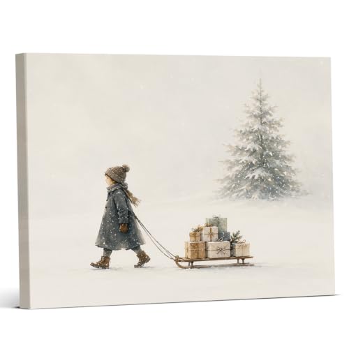 Vintage Christmas Decor Boy with Gifts Wall Art Print Christmas Wall Decor - color: color-N