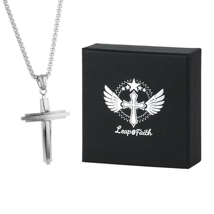 Car Rear View Mirror Polished Cross Pendant Crucifix Necklace - color: Silver