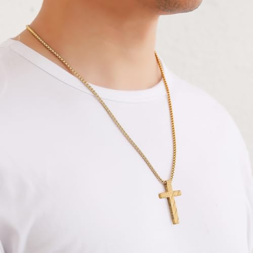 RWQIAN American Flag Cross Necklace for Men,Stainless Steel Bible Verse Cross Pendant Mens Chain,Crucifix Necklace for Christians Teen Baptism Gift Ideas Catholic Men Cool Stuff Personalized Gifts - color: Gold Plated, style: Proverbs 4:23