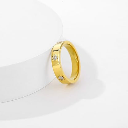 YCSLYW Ladies Stainless Steel Ring Love Friendship Ring Golden high polishing, low allergy Wedding Jewelry Valentine's Day Birthday Gift, 5-10 - color: Love Gold, size: 6