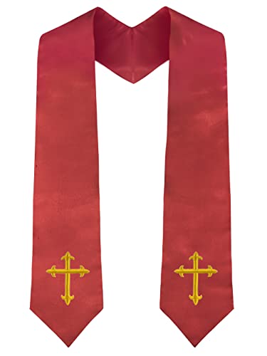 Piecatle Choir Stole with Cross Embroidery for Church, Ideal for Costume,60" - color: Red