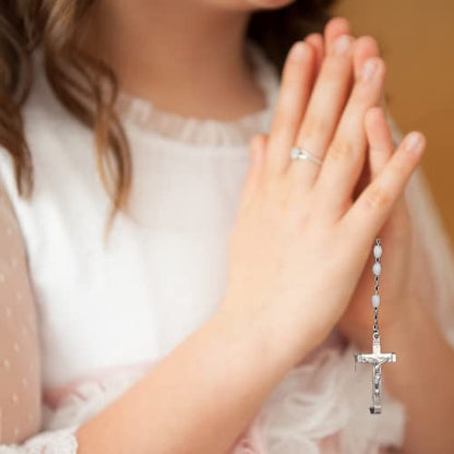Needzo Light of Christ First Communion Satin Purse Set, Includes Mass Prayer Book, Rosary & Pouch, Scapular, Lapel Pin, Gifts & Keepsakes for Young Women, Communicant Starter Pack (6 Piece)