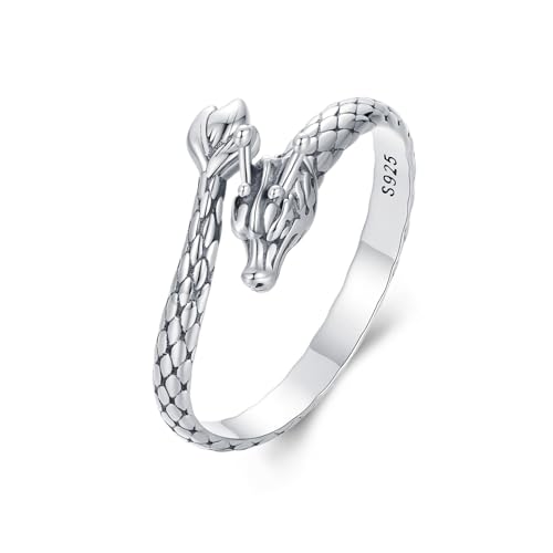 925 Sterling Silver Adjustable Open Ring for Women Trendy Jewelry Gift - color: Silver Dragon