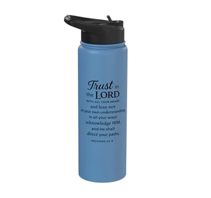 Trust In The Lord Scripture Bible Verse Proverbs 3:5 6 Pray Stainless Steel Insulated Water Bottle - color: Light Blue