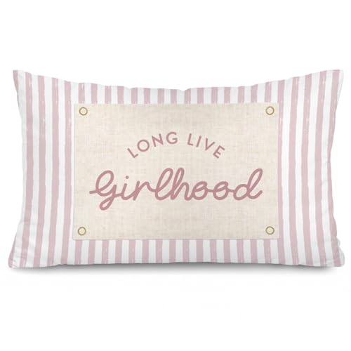 Long Live Girlhood 12x20 Pillow Cover for Girl Nursery Decor - color: 02-long Live Girlhood(white)