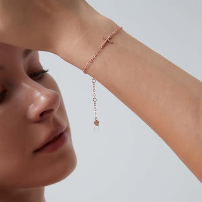 GAVU 925 Sterling Silver Small Cross Charm Bracelet for Women - color: Rosegold