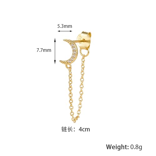 925 Sterling Silver CZ Moon Cross Heart Teardrop Chain Earrings for Women - color: Moon--Gold