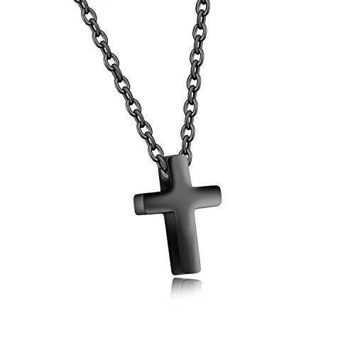 TEMICO Tiny Simple Cross Pendant Necklace for Children Boys Girls Teenage - color: Black