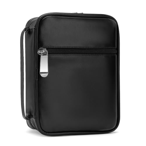 Mini Bible Cover Case for Women and Men, 7x5 PU Leather Bible Sleeve, Compact Travel Bible Carrier Bag with Front Pen Holders, Zipper Closure, Inner Pockets - Black - color: Black, size: 7''x5''x1.8''