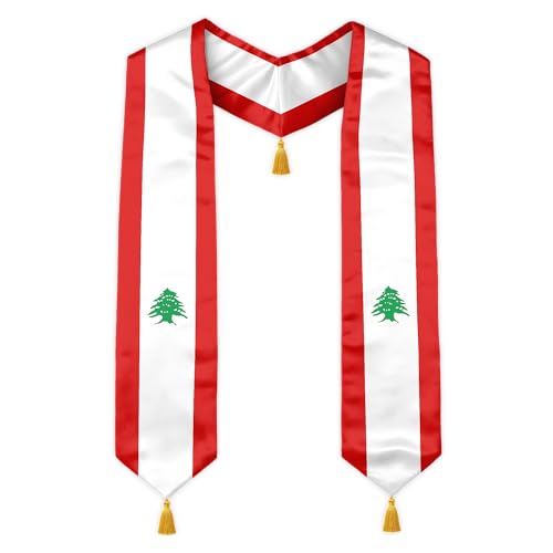 Graduation Stole Country Flag Grad Sash with Gold Tassels - 72 Inch V-Neck Satin Stoles for 2026 Graduate - color: Lebanon Stole