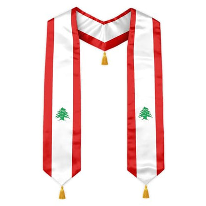 Graduation Stole Country Flag Grad Sash with Gold Tassels - 72 Inch V-Neck Satin Stoles for 2026 Graduate - color: Lebanon Stole