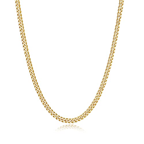 Reoxvo Stainless Steel Cuban Link Chain Necklaces Jewelry for Men - color: b.5mm width-gold plated, size: 26.0 Inches