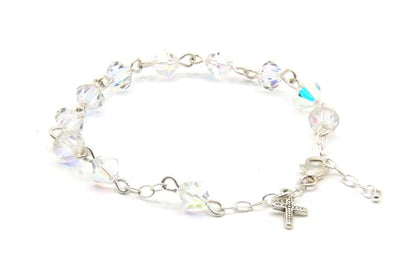 Catholic Communion Rosary Bracelet Created with Swarovski® Crystals, Glass - color: Clear AB - April