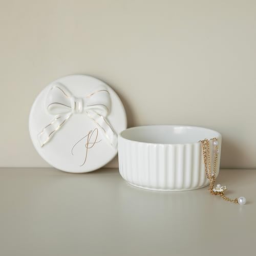 COLLECTIVE HOME Ceramic Jewelry Box with Bow, Nightstand Vanity Decor(P) - color: P