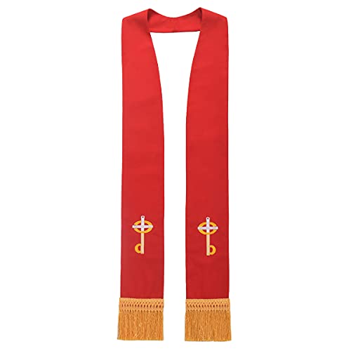 BLESSUME Church Clergy Pastor Cross Embroidered Stole - color: Red 2