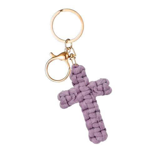 Knit Cross keychain Christian Gifts for Women Men Religious Gifts Bohe Backpack Charms Christian Keychain - color: Purple