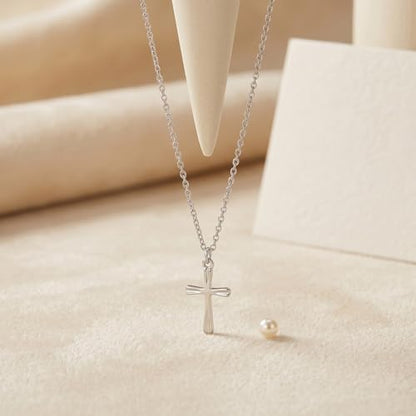 925 Sterling Silver Cross Necklace for Women, Dainty Silver Non Tarnish Waterproof Cross Pendant Simple Necklaces for Women Christian Baptism Religious Faith Jewelry Gifts 16-22 Inches Chain