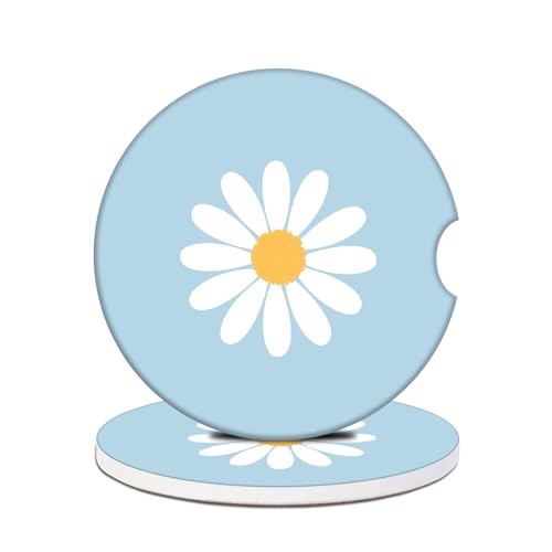 Cup Holders Car Coasters - White Daisy Flower Absorbent Ceramic Coaster, Drink Cup Holder Coasters, Auto Accessories for Women & Men, Pack of 2 - color: White Daisy Flower