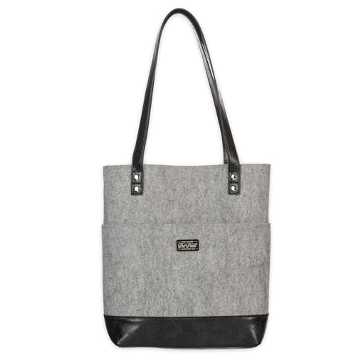 Christian Art Gifts Felt and Faux Leather Bible Tote for Women: Metal Jeremiah 29:11 Badge, Pockets and Magnetic Button Closure, Black and Gray, One Size Carry Bag for Books, Supplies and Shopping - color: Charcoal/Love