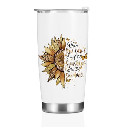 Sunflower Gifts for Women Tumbler, Positive Sunflower Stuff Accessories Birthday Christmas, Inspirational Sunshine Butterfly Coffee Mug Stainless Steel Vacuum Insulated Double Wall Travel Cup 20oz - color: Sunshine 1149