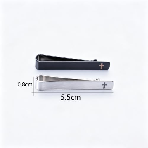 Novelty Cross Tie Clips for Men Unique Black Silver Religious Tie Clip Suitable for Regular Ties Classic Business Wedding Brass Tie Bar Jewelry with Box - color: Black Silver Cross 01