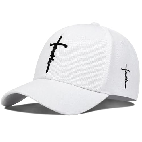 3D Embroidered Christian Hat for Men & Women, Jesus Faith Cross Hat, Religious Gifts for Christians Clothes - color: Faith Design-white