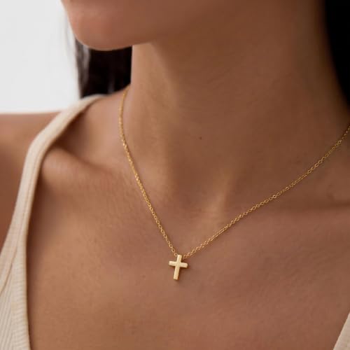 Cross Necklace for Women - Dainty 14K Gold Silver Plated Cross Necklace Choker Jewelry Cute Simple Small Trendy Non Tarnish Waterproof Faith Religious Jewelry Gift for Teenage - style: 12-Tiny Cross-Gold